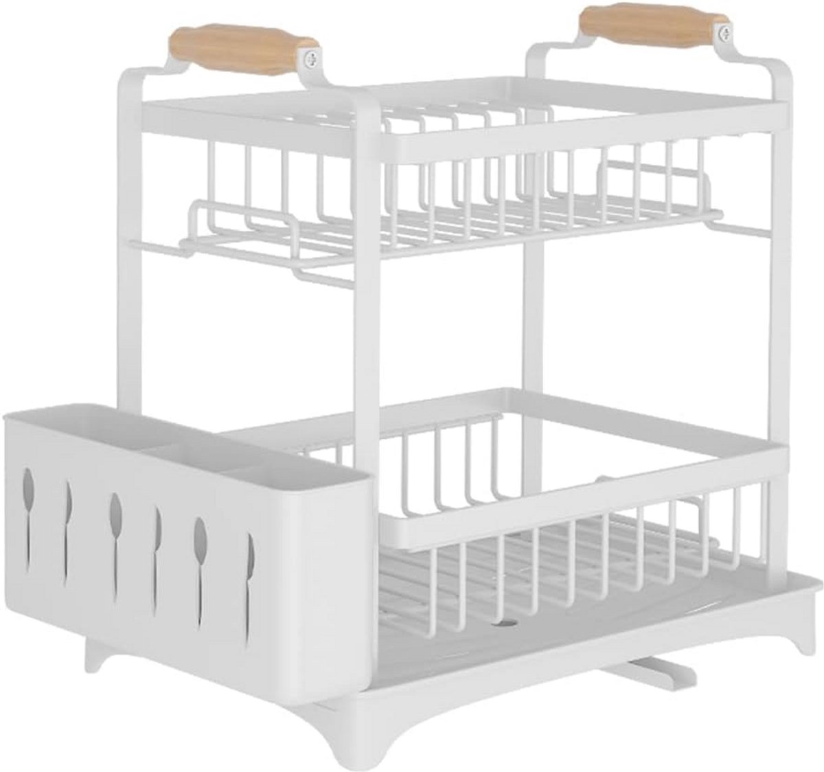 Elegant Keuken Gereedschap Drainer met Opbergtray en Houder - 36 x 26 x 37.5 cm, Wit