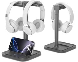 2-in-1 Desk Headphone Stand with Phone Holder - Rotating Non-Slip Organizer for All Headphone Sizes