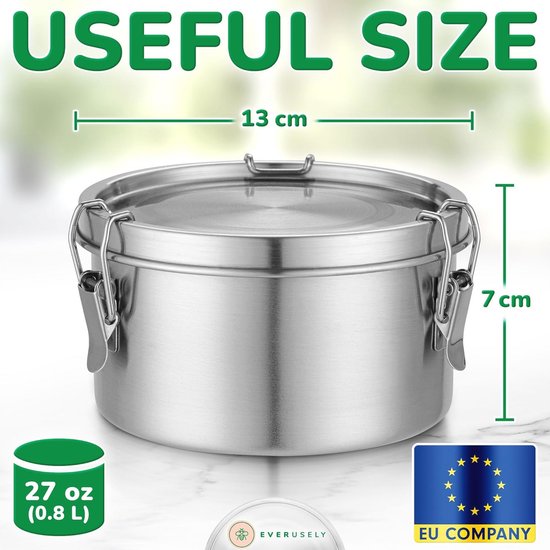 COM-FOUR® lunchbox van roestvrij staal - 1,2 liter voedselcontainer met 2 aparte compartimenten en deksel - lunchcontainer met handvat (Roestvrij stalen beugel