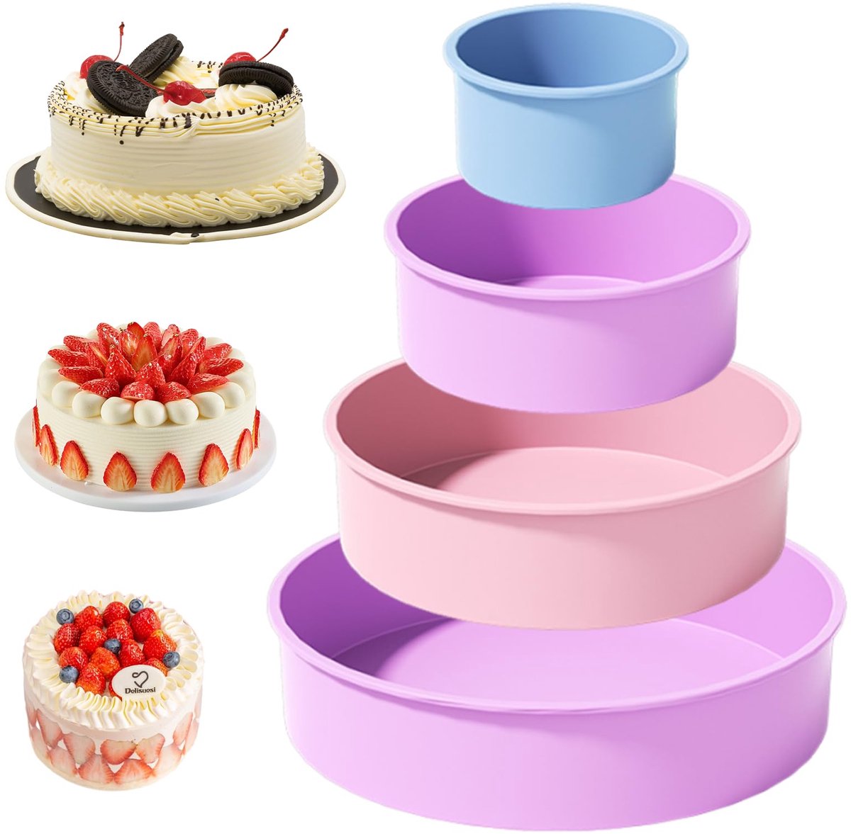 Unyqoos® Set van vier ronde siliconen bakvormen voor diverse desserts en gebak
