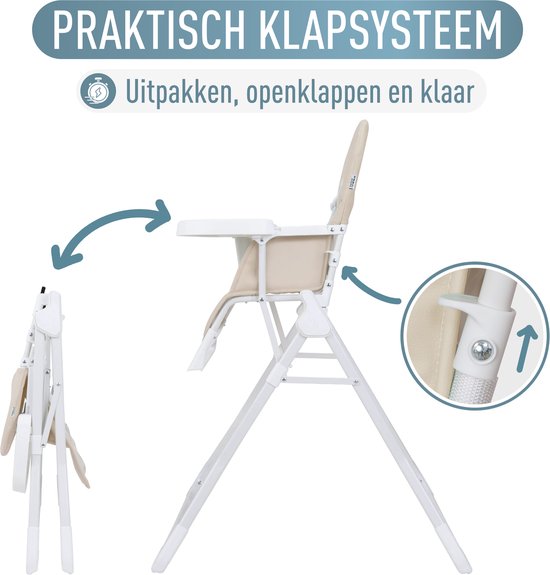ib style Leno -Kinderstoel - inklapbaar en licht - 5 punts gordel - inclusief Afneembaar Eetblad - Eetstoel voor Baby's en Peuters - Beige van Merkloos — afbeelding 2