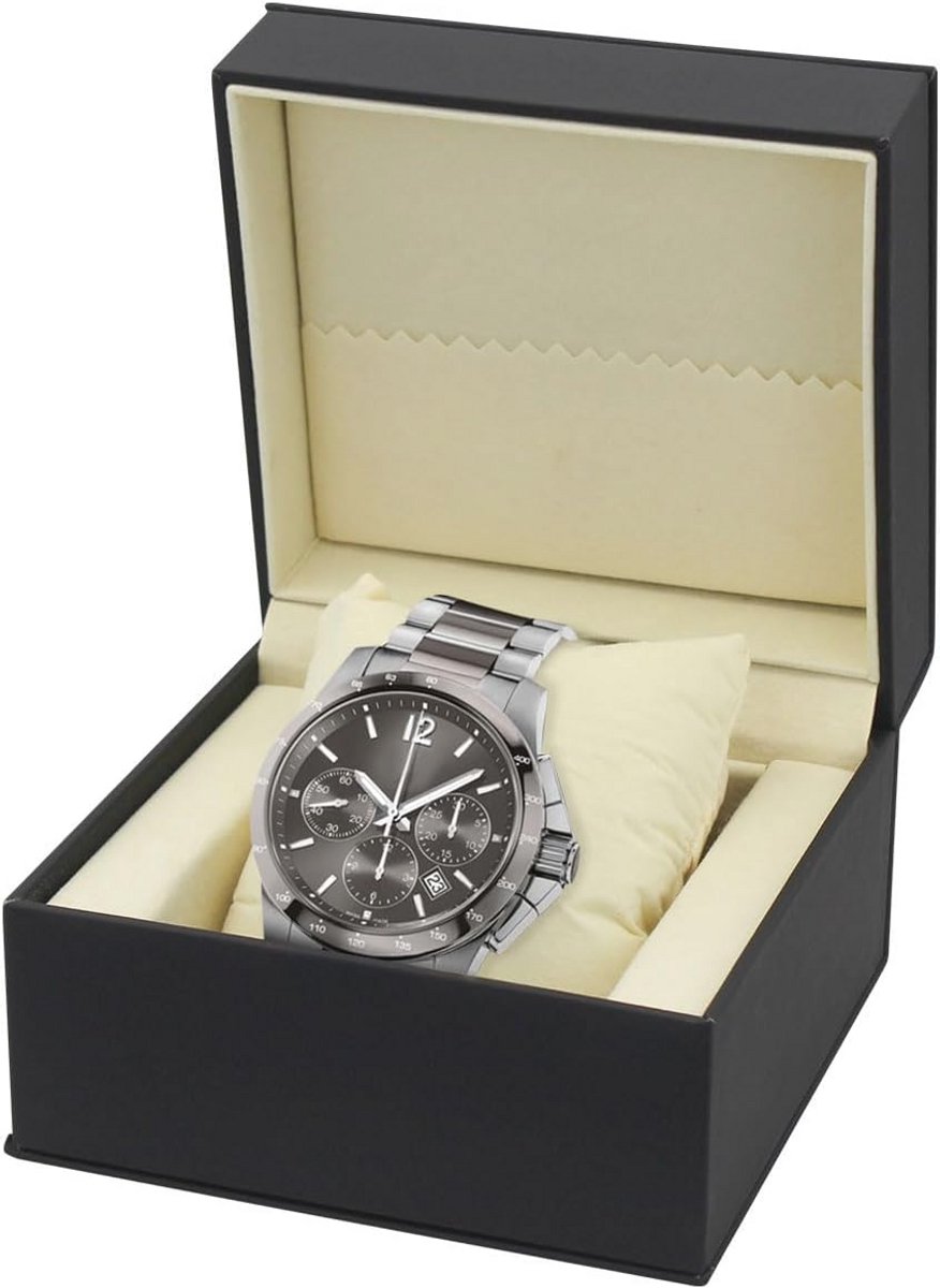 Horlogebox voor mannen en vrouwen met afneembaar kussen - Draagbare opbergdoos voor horloges van PU-leer (zwart)