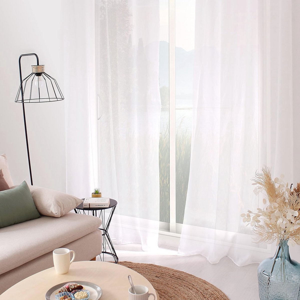 Standaard Witte Gordijnen 140 x 240 cm met Zilveren Ogen - 100% Polyester