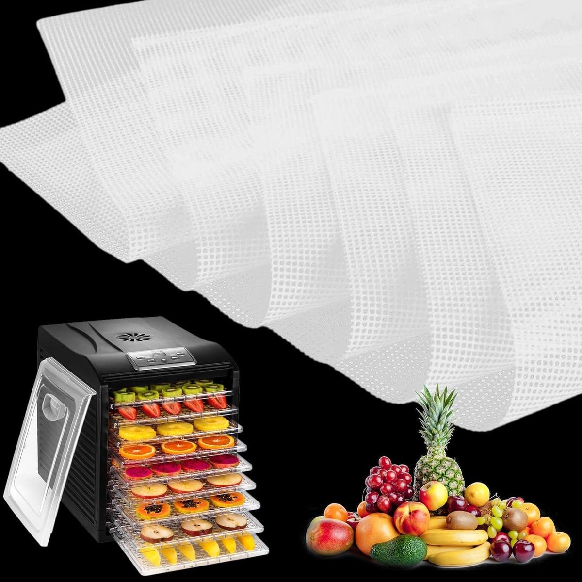 Allecta - Siliconen Dehydratorbladen 6 Stuks 35,6x35,6 cm Vierkant BPA-vrij Anti-aanbaklaag Fruitdroger
