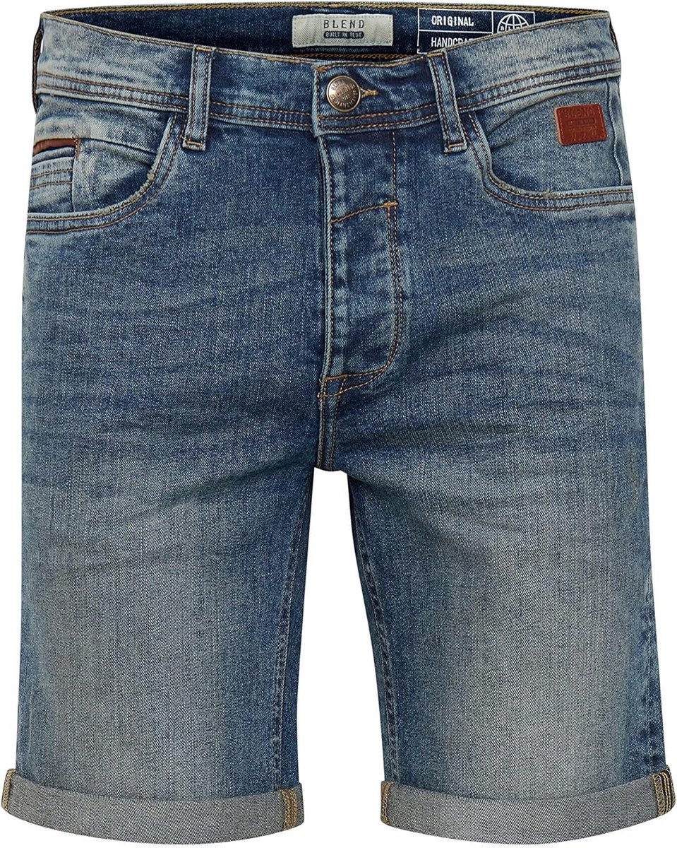 Korte Spijkerbroek Heren Destroyed Look Stretch Slim Fit