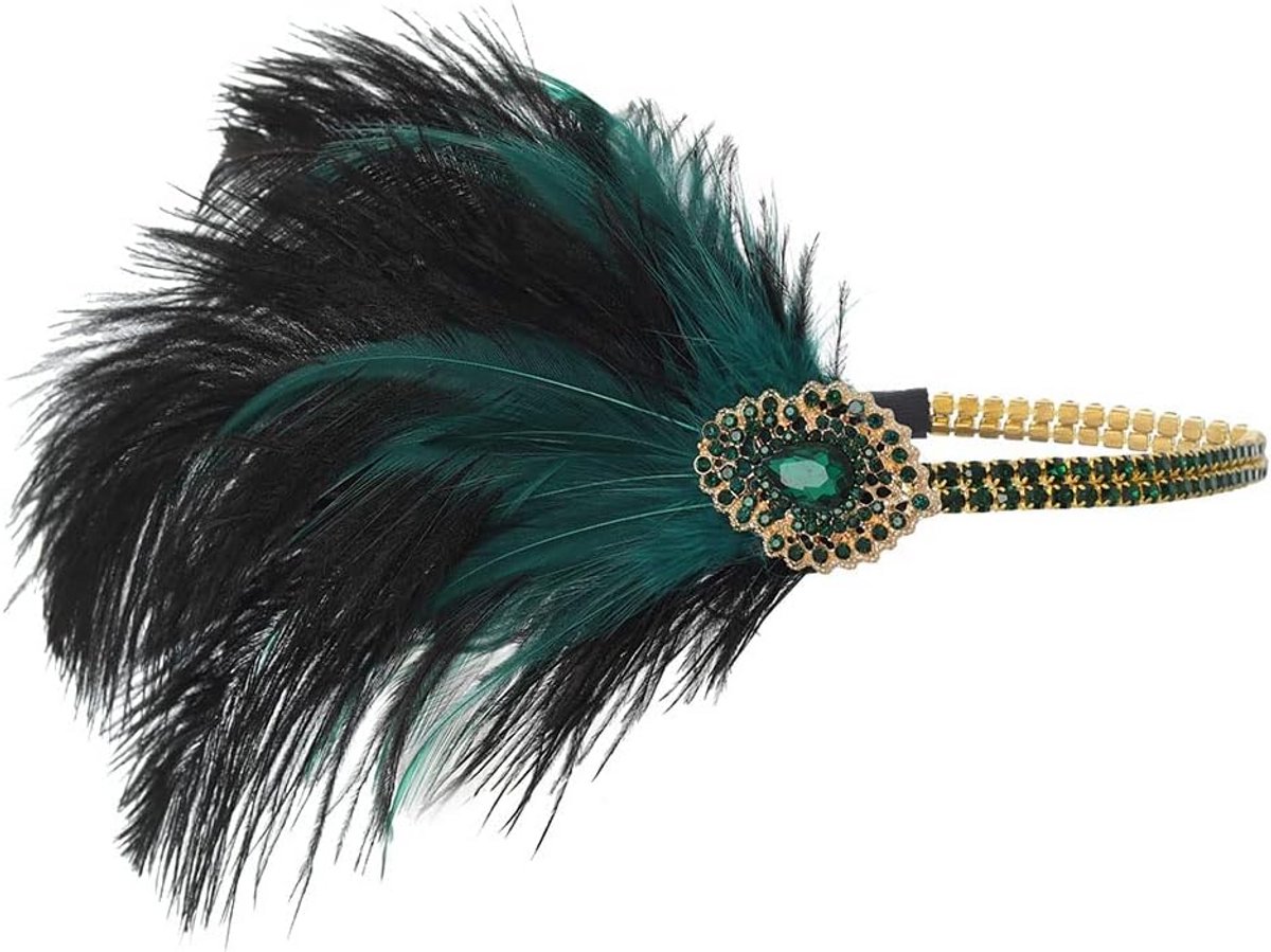 Vintage Jaren '20 Flapper Hoofdband Groen Kristallen Retro Haaraccessoire