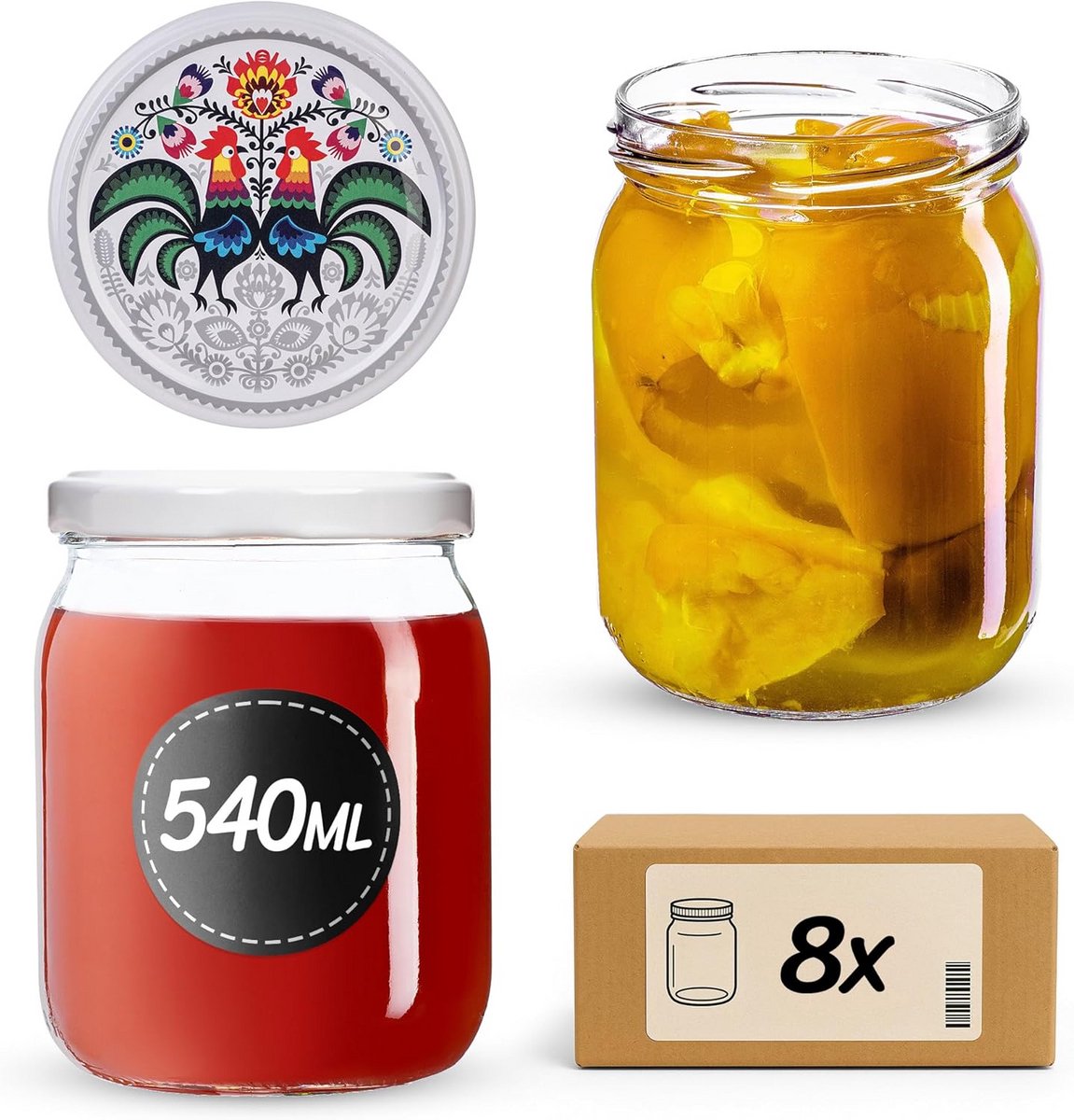 8 stuks Inmaakglazen 540ml met Schroefdeksel voor Conserveren en Bewaren