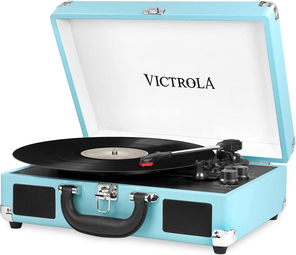 Draagbare Koffer Platenspeler met 3 Snelheden, Bluetooth & Ingebouwde Speakers (Turquoise)