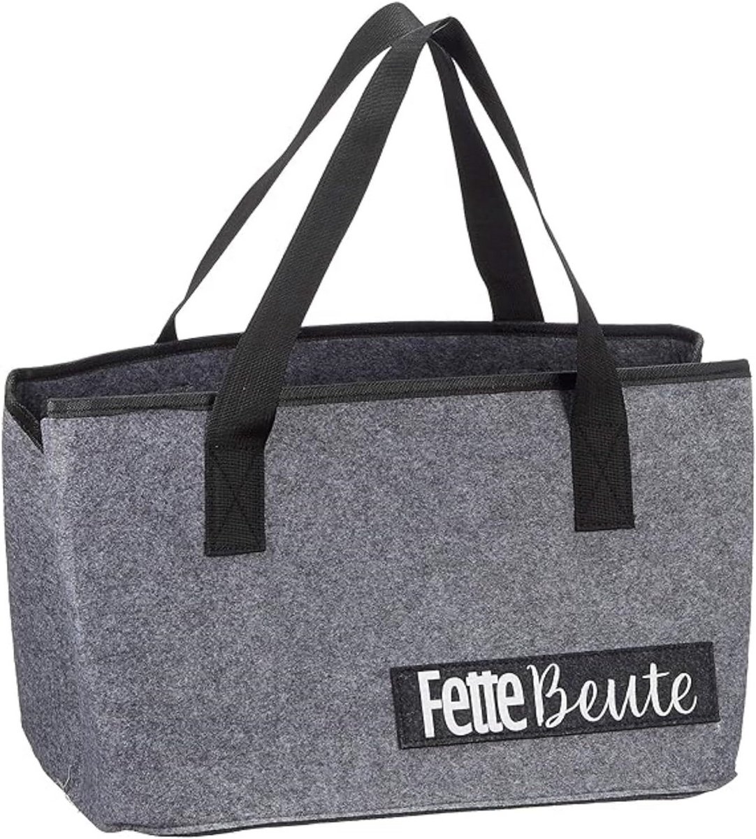Vilten boodschappentas met grappige spreuken - Grijs - 40 x 26,5 x 21 cm