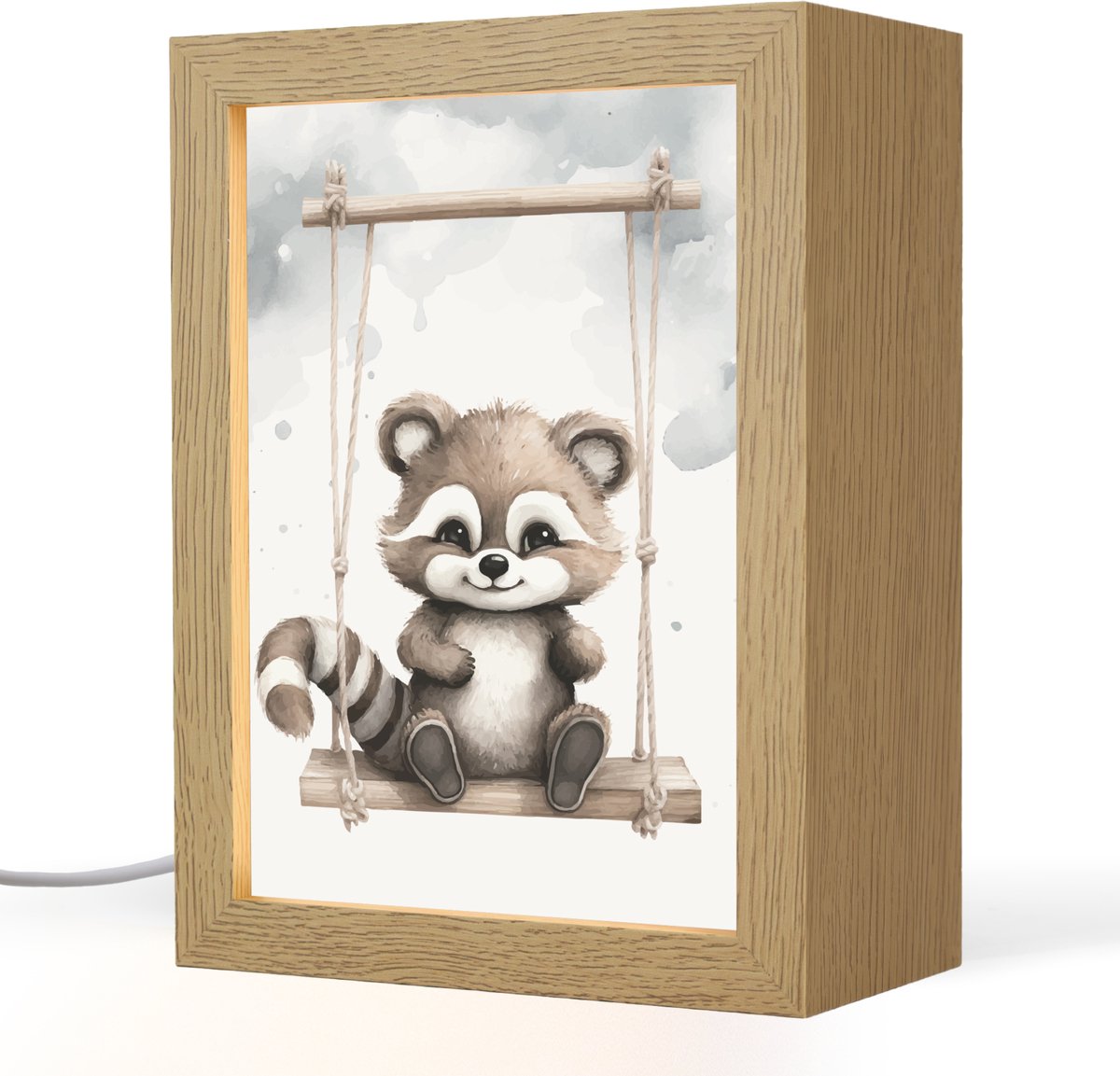 Nachtlampje 15x20 cm - Kinder lampje - Wasbeer - Dier - Kinderen - Tafellamp kinderkamer -