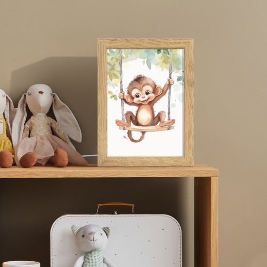 Nachtlampje 15x20 cm - Kinder lampje - Aap - Dier - Kinderen - Jungle - Tafellamp kinderkamer - Slaapkamer lamp - Bedlamp kinderen - Kinderlampje stopcontact - Wandlamp babykamer - Nachtlampjes van OnlyWow — afbeelding 3