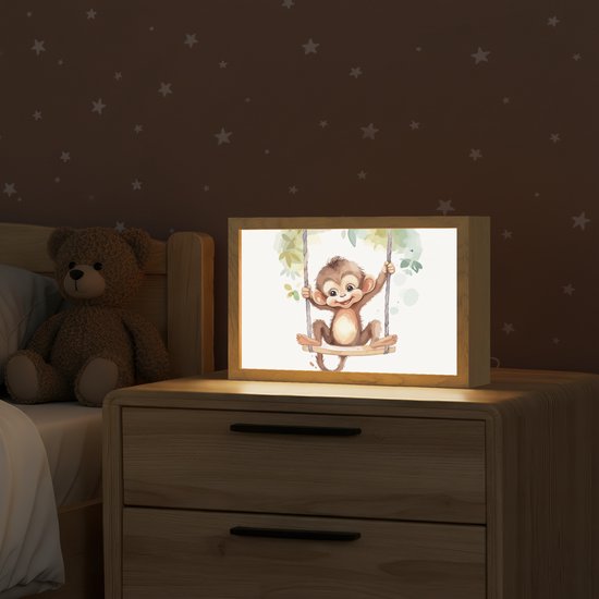 Nachtlampje 30x20 cm - Kinder lamp - Aap - Dier - Kinderen - Jungle - Tafellamp kinderkamer - Slaapkamer lamp - Bedlamp kinderen - Kinderlampje stopcontact - Wandlamp babykamer - Nachtlampjes van Merkloos — afbeelding 2