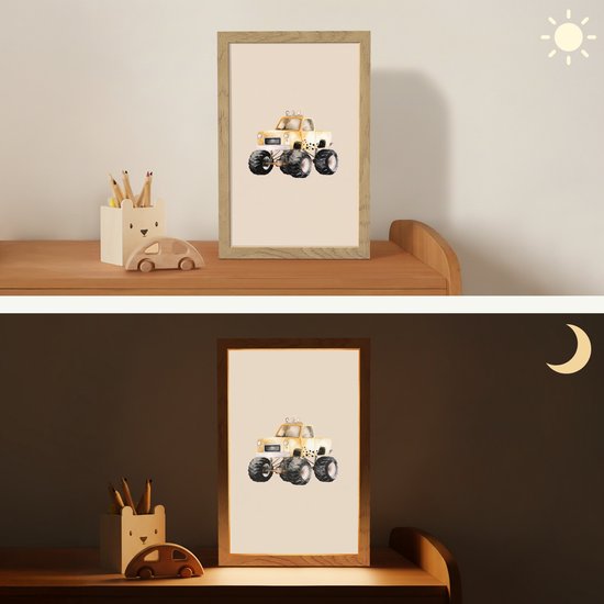 Nachtlampje 20x30 cm - Kinder lampje - Monstertruck - Geel - Beige - Tafellamp kinderkamer - Slaapkamer lamp - Bedlamp kinderen - Kinderlampje stopcontact - Wandlamp babykamer - Nachtlampjes van OnlyWow — afbeelding 4