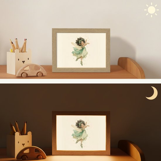 Nachtlampje 20x15 cm - Kinder lampje - Fee - Groen - Magie - Tafellamp kinderkamer - Slaapkamer lamp - Bedlamp kinderen - Kinderlampje stopcontact - Wandlamp babykamer - Nachtlampjes van OnlyWow — afbeelding 4