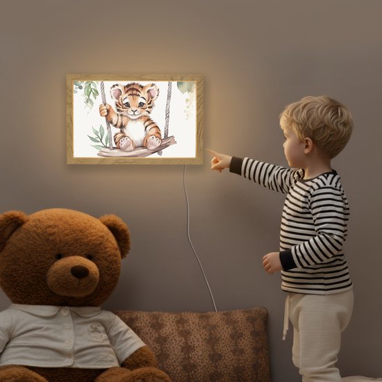 Nachtlampje 30x20 cm - Kinder lampje - Tijger - Dier - Kinderen - Jungle - Tafellamp kinderkamer - Slaapkamer lamp - Bedlamp kinderen - Kinderlampje stopcontact - Wandlamp babykamer - Nachtlampjes van Merkloos — afbeelding 5