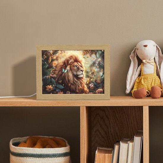 Nachtlampje 20x15 cm - Kinder lampje - Leeuw - Dieren - Bloemen - Jungle - Tafellamp kinderkamer - Slaapkamer lamp - Bedlamp kinderen - Kinderlampje stopcontact - Wandlamp babykamer - Nachtlampjes van Merkloos — afbeelding 3
