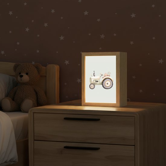 Nachtlampje 15x20 cm - Kinder lampje - Vintage - Tractor - Pastel - Tafellamp kinderkamer - Slaapkamer lamp - Bedlamp kinderen - Kinderlampje stopcontact - Wandlamp babykamer - Nachtlampjes van OnlyWow — afbeelding 2