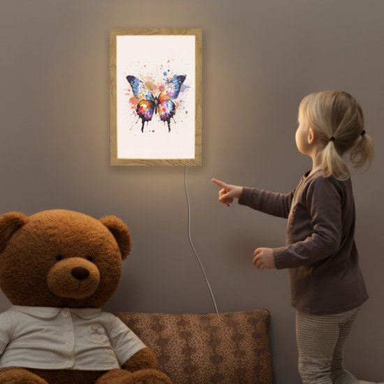 Nachtlampje 20x30 cm - Kinder lampje - Vlinder - Roze - Verf - Kleurrijk - Tafellamp kinderkamer - Slaapkamer lamp - Bedlamp kinderen - Kinderlampje stopcontact - Wandlamp babykamer - Nachtlampjes van Violet88 — afbeelding 5