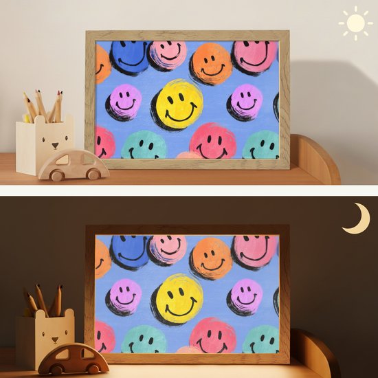 Nachtlampje 30x20 cm - Kinder lampje - Smileys - Kleurrijk - Tafellamp kinderkamer - Slaapkamer lamp - Bedlamp kinderen - Kinderlampje stopcontact - Wandlamp babykamer - Nachtlampjes van Merkloos — afbeelding 4