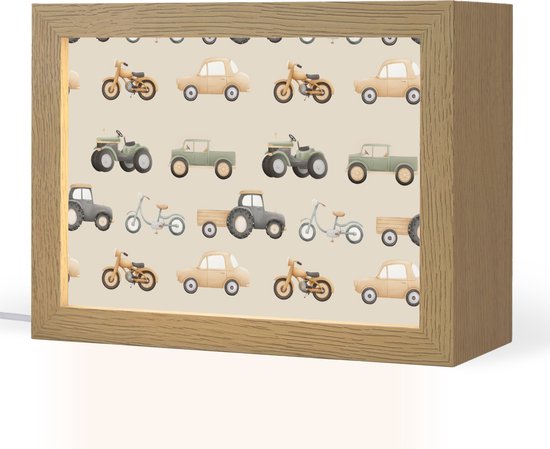 Nachtlampje 20x15 cm - Kinder lampje - Retro - voertuigen - patroon - Tafellamp kinderkamer - Slaapkamer lamp - Bedlamp kinderen - Kinderlampje stopcontact - Wandlamp babykamer - Nachtlampjes
