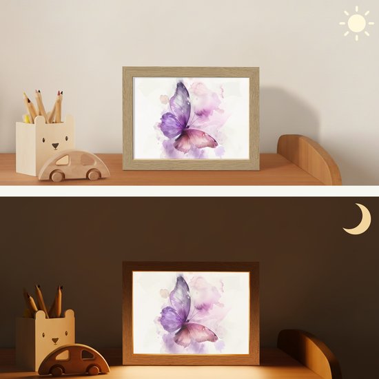 Nachtlampje 20x15 cm - Kinder lampje - Vlinder - Paars - Pastel kleuren - Tafellamp kinderkamer - Slaapkamer lamp - Bedlamp kinderen - Kinderlampje stopcontact - Wandlamp babykamer - Nachtlampjes van Merkloos — afbeelding 4