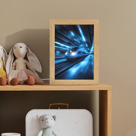 Nachtlampje 15x20 cm - Kinder lamp - Trein - Blauw - Neon - Tafellamp kinderkamer - Slaapkamer lamp - Bedlamp kinderen - Kinderlampje stopcontact - Wandlamp babykamer - Nachtlampjes van Merkloos — afbeelding 3