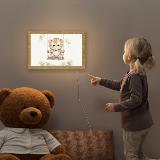 Nachtlampje 30x20 cm - Kinder lamp - Beer - Baby - Dier - Kinderen - Tafellamp kinderkamer - Slaapkamer lamp - Bedlamp kinderen - Kinderlampje stopcontact - Wandlamp babykamer - Nachtlampjes van Merkloos — afbeelding 5