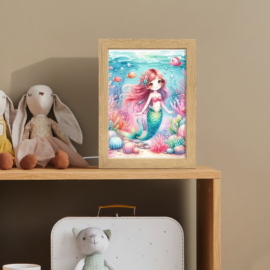 Nachtlampje 15x20 cm - Kinder lampje - Zeemeermin - Kleurrijk - Onderwater - Zeedieren - Vissen - Tafellamp kinderkamer - Slaapkamer lamp - Bedlamp kinderen - Kinderlampje stopcontact - Wandlamp babykamer - Nachtlampjes van Merkloos — afbeelding 3