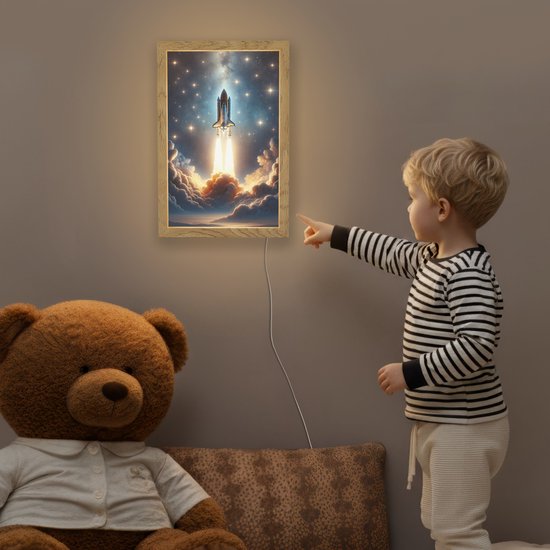 Nachtlampje 20x30 cm - Kinder lampje - Ruimtevaart - Raket - Space - Sterren - Tafellamp kinderkamer - Slaapkamer lamp - Bedlamp kinderen - Kinderlampje stopcontact - Wandlamp babykamer - Nachtlampjes van Merkloos — afbeelding 5