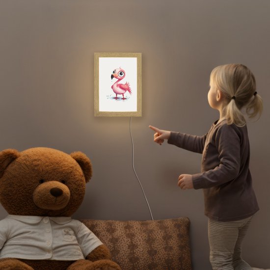 Nachtlampje 15x20 cm - Kinder lampje - Flamingo - Roze - Water - Tafellamp kinderkamer - Slaapkamer lamp - Bedlamp kinderen - Kinderlampje stopcontact - Wandlamp babykamer - Nachtlampjes van Merkloos — afbeelding 5