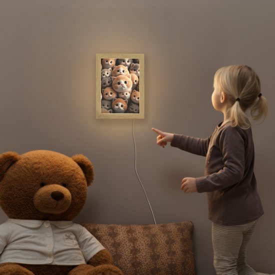 Nachtlampje 15x20 cm - Kinder lampje - Katten - Huisdieren - Kitten - Design - Jongens - Meisjes - Tafellamp kinderkamer - Slaapkamer lamp - Bedlamp kinderen - Kinderlampje stopcontact - Wandlamp babykamer - Nachtlampjes van OnlyWow — afbeelding 5
