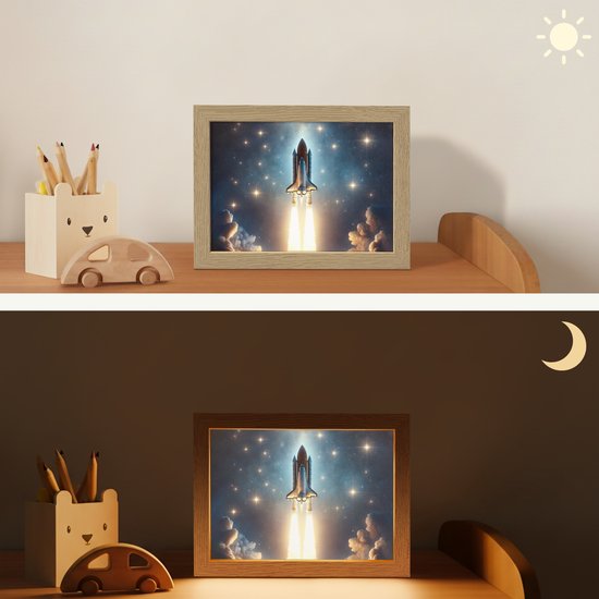 Nachtlampje 20x15 cm - Kinder lampje - Ruimtevaart - Raket - Space - Sterren - Tafellamp kinderkamer - Slaapkamer lamp - Bedlamp kinderen - Kinderlampje stopcontact - Wandlamp babykamer - Nachtlampjes van Merkloos — afbeelding 4