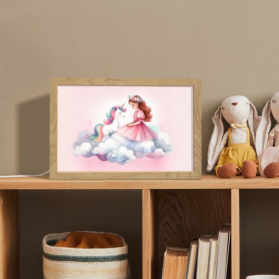 Nachtlampje 30x20 cm - Kinder lampje - Eenhoorn - Prinses - Unicorn - Roze - Wolken - Tafellamp kinderkamer - Slaapkamer lamp - Bedlamp kinderen - Kinderlampje stopcontact - Wandlamp babykamer - Nachtlampjes van Merkloos — afbeelding 3