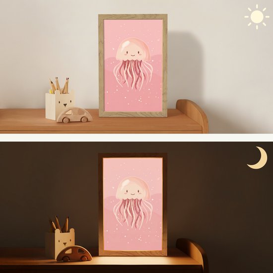 Nachtlampje 20x30 cm - Kinder lampje - Kwal - Zeedieren - Roze - Onderwater - Tafellamp kinderkamer - Slaapkamer lamp - Bedlamp kinderen - Kinderlampje stopcontact - Wandlamp babykamer - Nachtlampjes van Merkloos — afbeelding 4