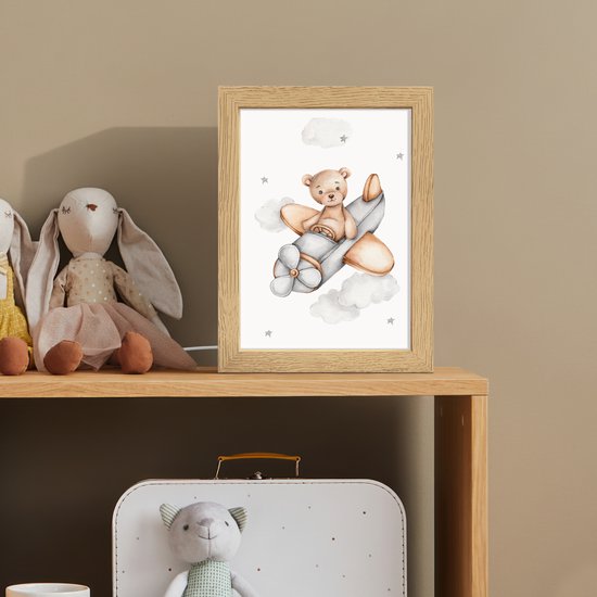 Nachtlampje 15x20 cm - Kinder lamp - Beer - Vliegtuig - Sterren - Kinderen - Tafellamp kinderkamer - Slaapkamer lamp - Bedlamp kinderen - Kinderlampje stopcontact - Wandlamp babykamer - Nachtlampjes van Little Lamb — afbeelding 3