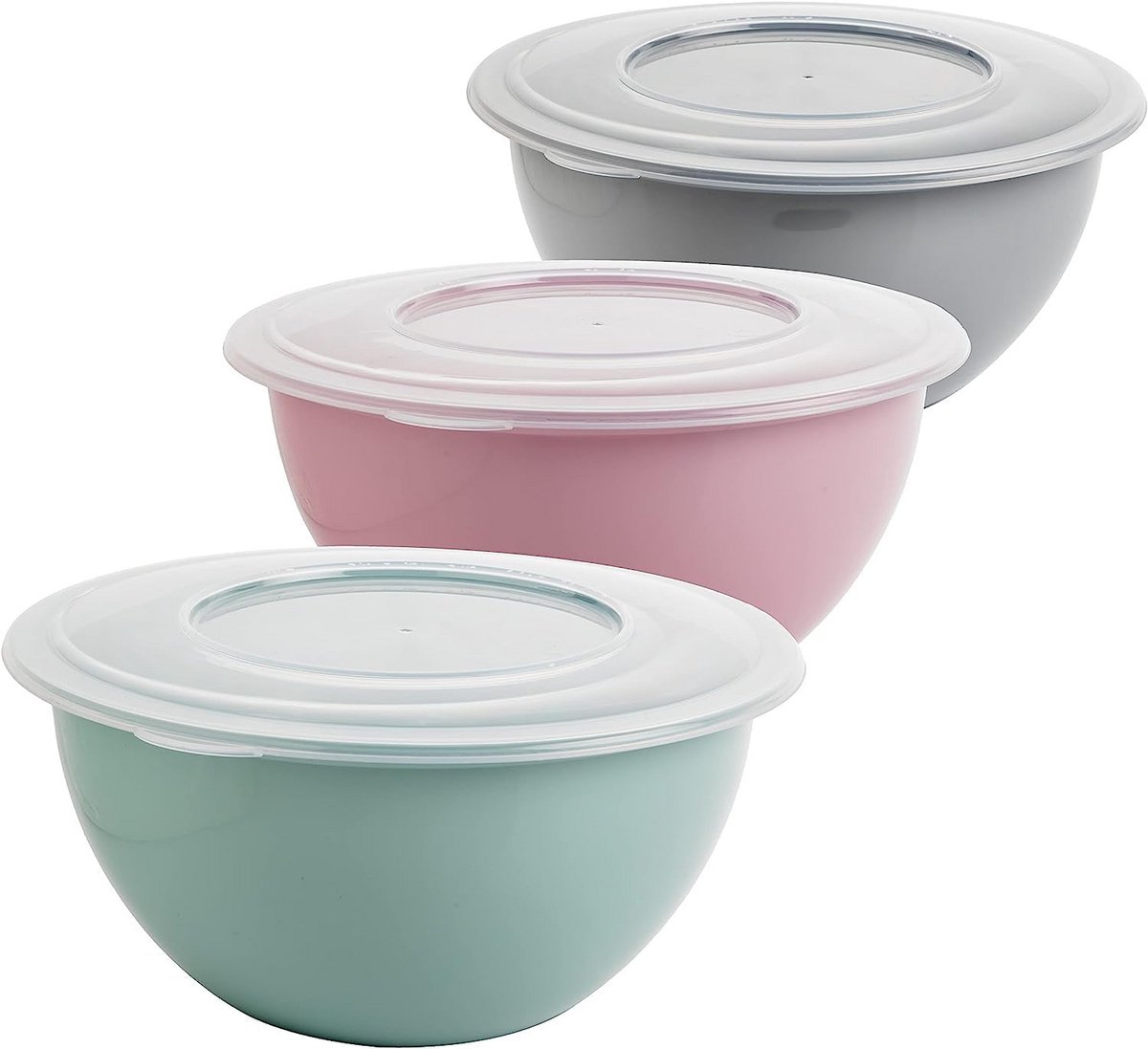 Driedelige mengkomset met deksel - BPA-vrij kunststof, 5L, trendy kleuren