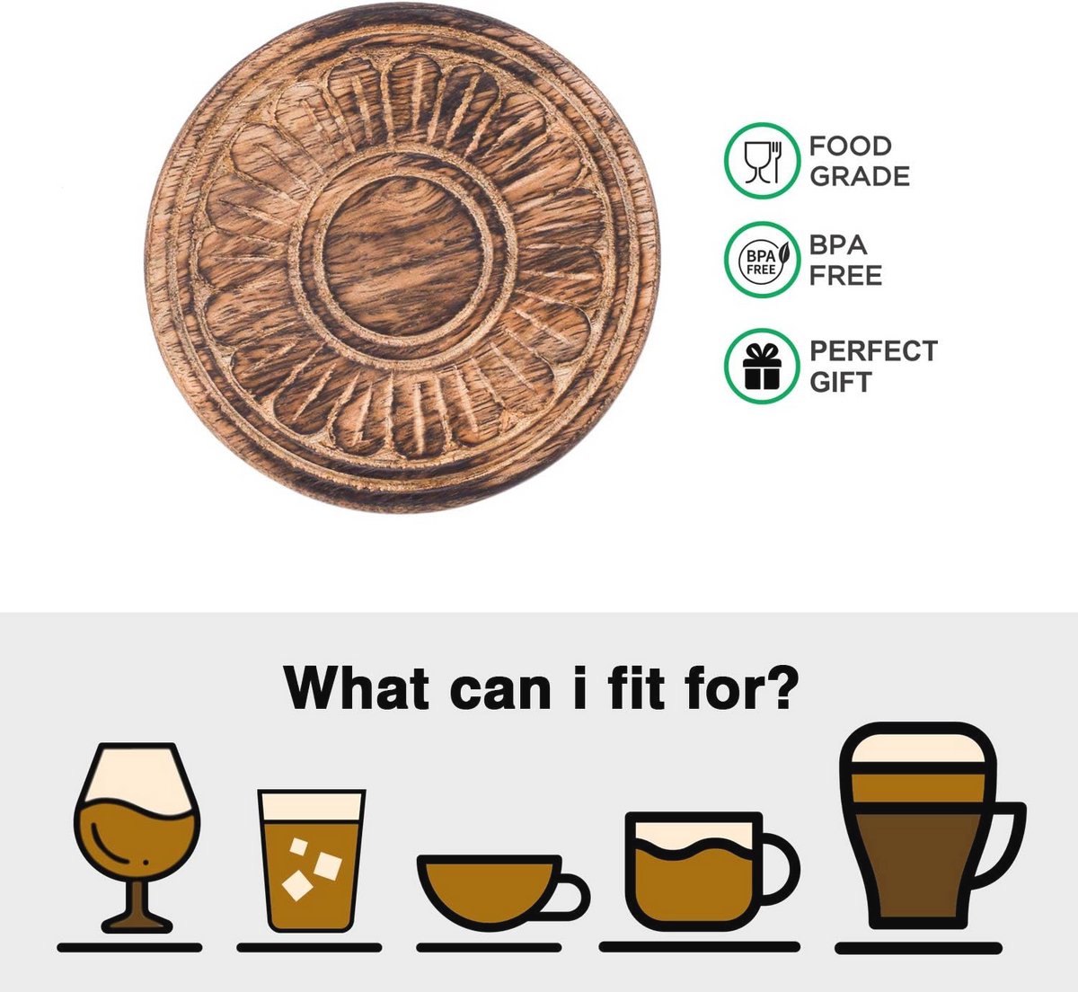 Houten Onderzetters voor Drankjes - Milieuvriendelijk en Absorberend - Set van 6