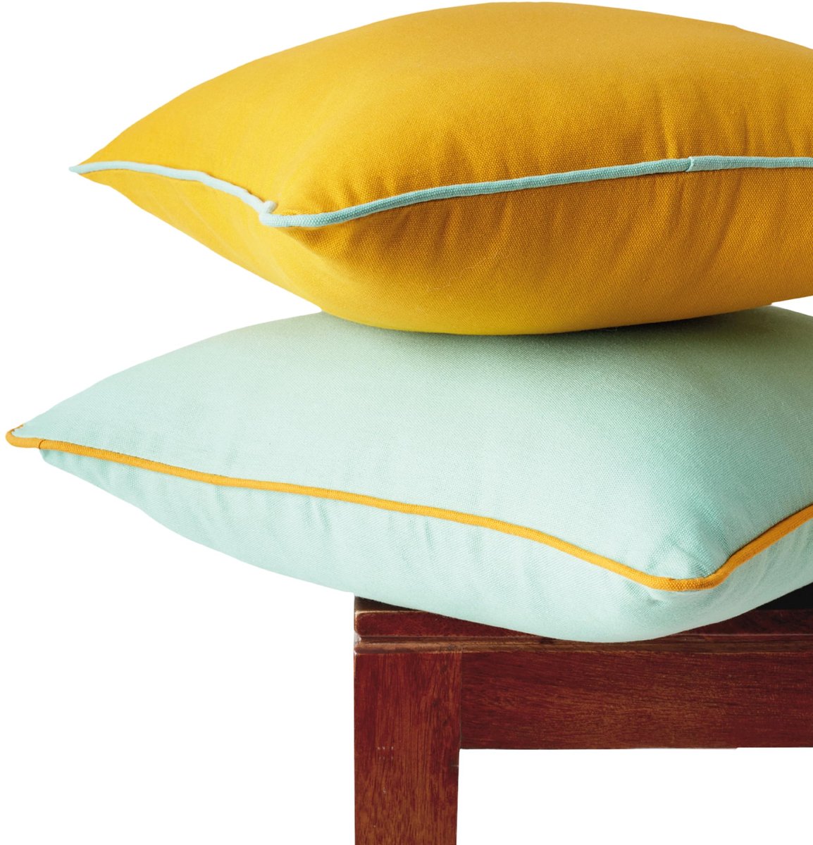 Unyqoos Tweekleurige kussenslopen set van 2 in mango en mintgroen voor moderne woonstijl Mango + Mintgroen