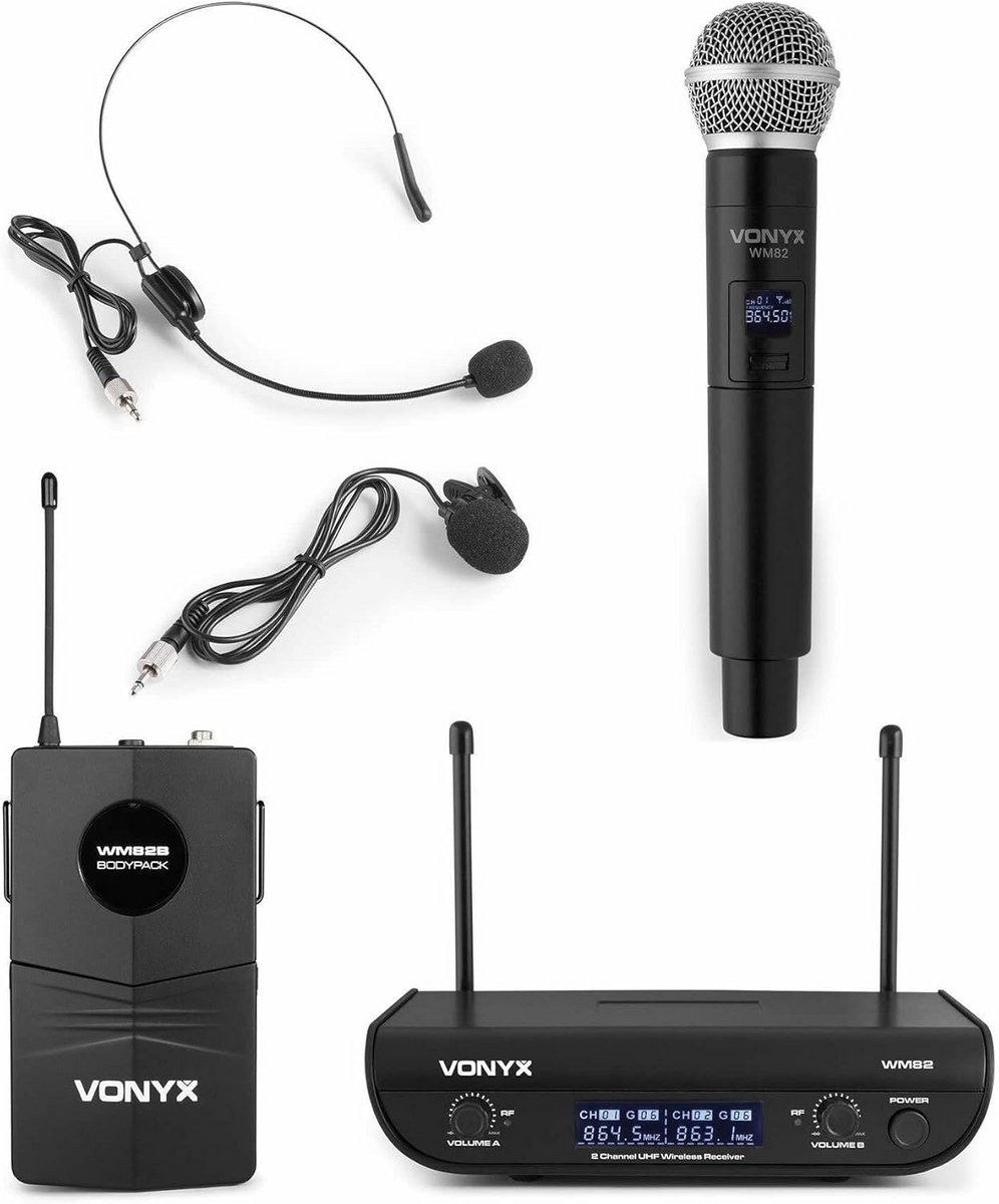 Draadloos 2-Kanaals UHF Microfoonsysteem met Headset en Handmicrofoon