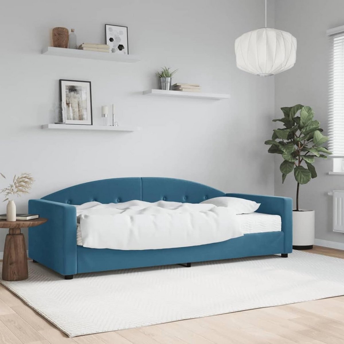 Comfortabele Slaapbank met Matras - Dagbed 2-Zits Fluweel Blauw 90x200 cm