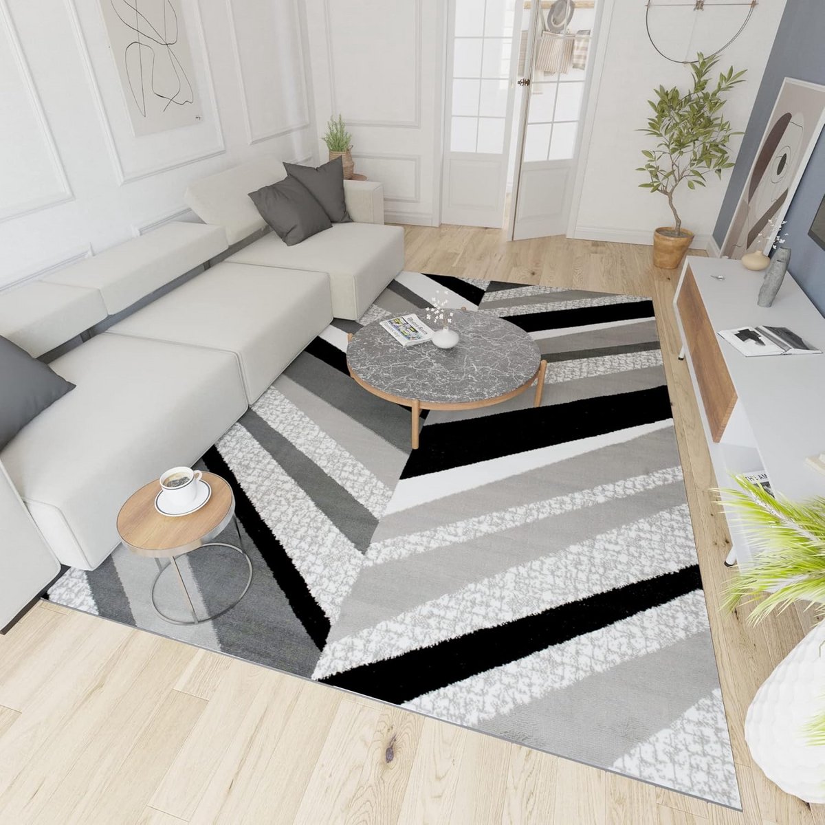 Modern Laagpolig Vloerkleed Grijs 200x300cm - Geschikt voor Woonkamer, Slaapkamer en Vloer