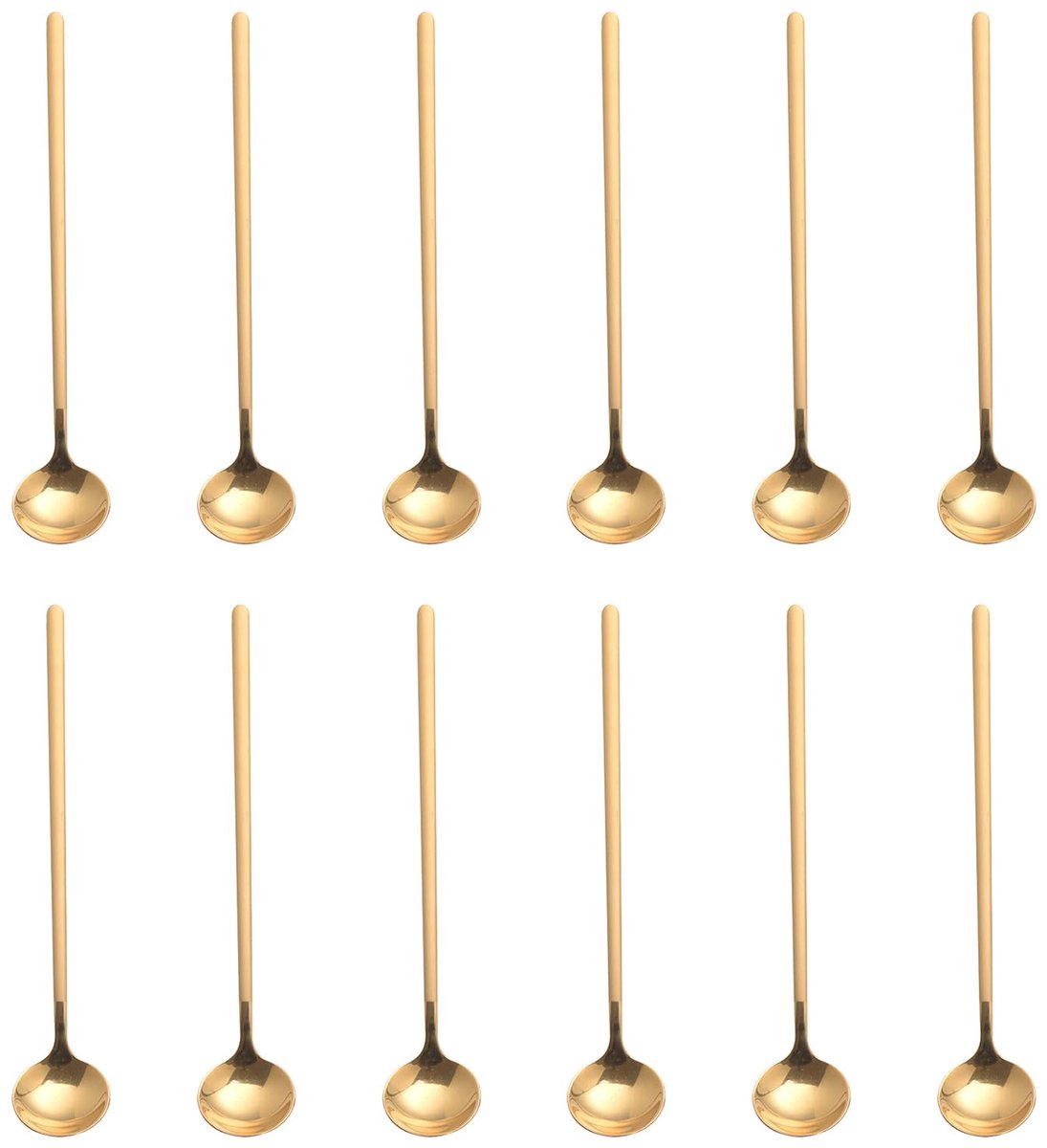 6 lange lepels – 304RVS - Kleine ronde lepel - Latte macchiato – Dessertlepels set – 13cm – IJslepels - Theelepels - gouden