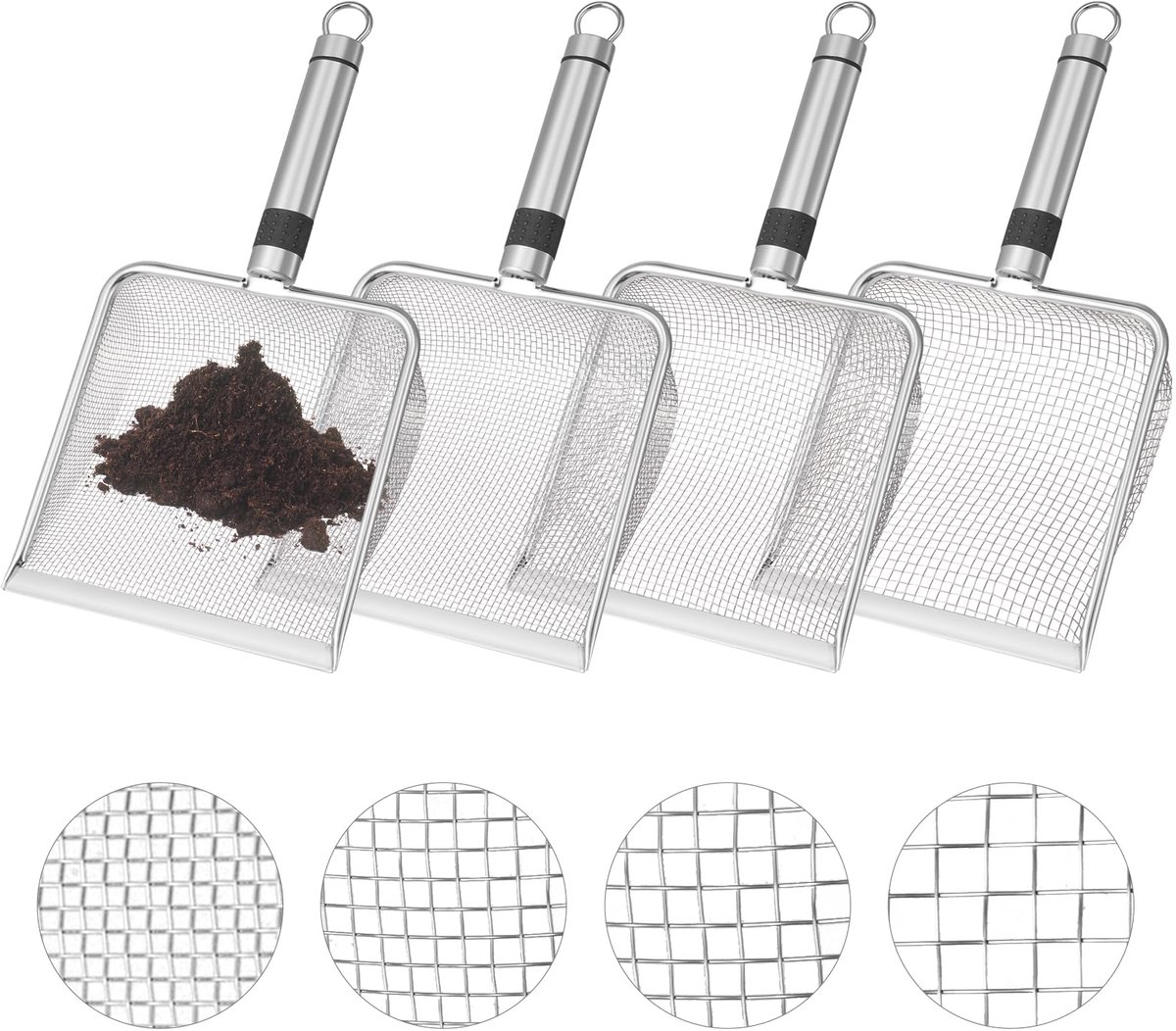 Unyqoos® Set van vier roestvrijstalen tuinzeven voor veelzijdig gebruik in de tuin