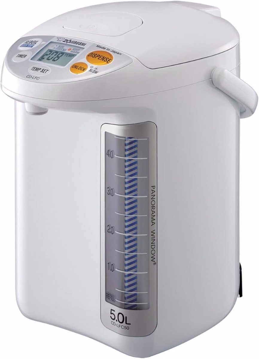 Waterkoker en warmer met panorama venster - 5 liter capacitiet en 4 temperatuurinstellingen