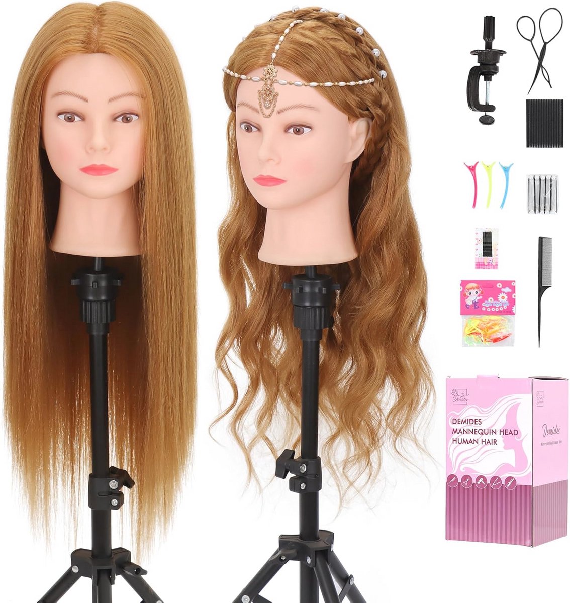 Mannequin Hoofd met Menselijk Haar voor Hairstyling, Vlechten en Knippen