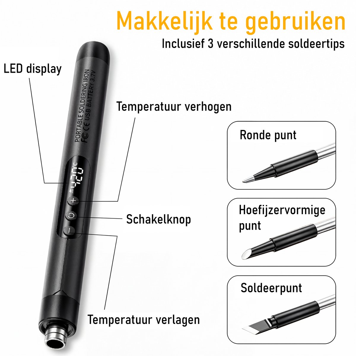 Senzo Draadloze Soldeerbout - Houtbrander - Incl. Soldeertin - Max. 420°C - LCD Scherm — cadeau in Hobby - foto 6