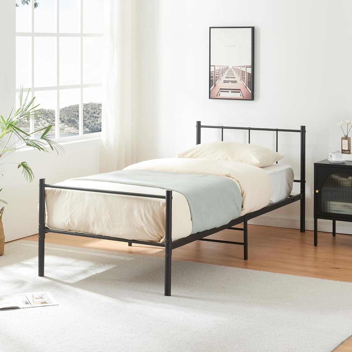 Stabiel Metalen Bedframe met Lattenbodem 90x200 cm Zwart