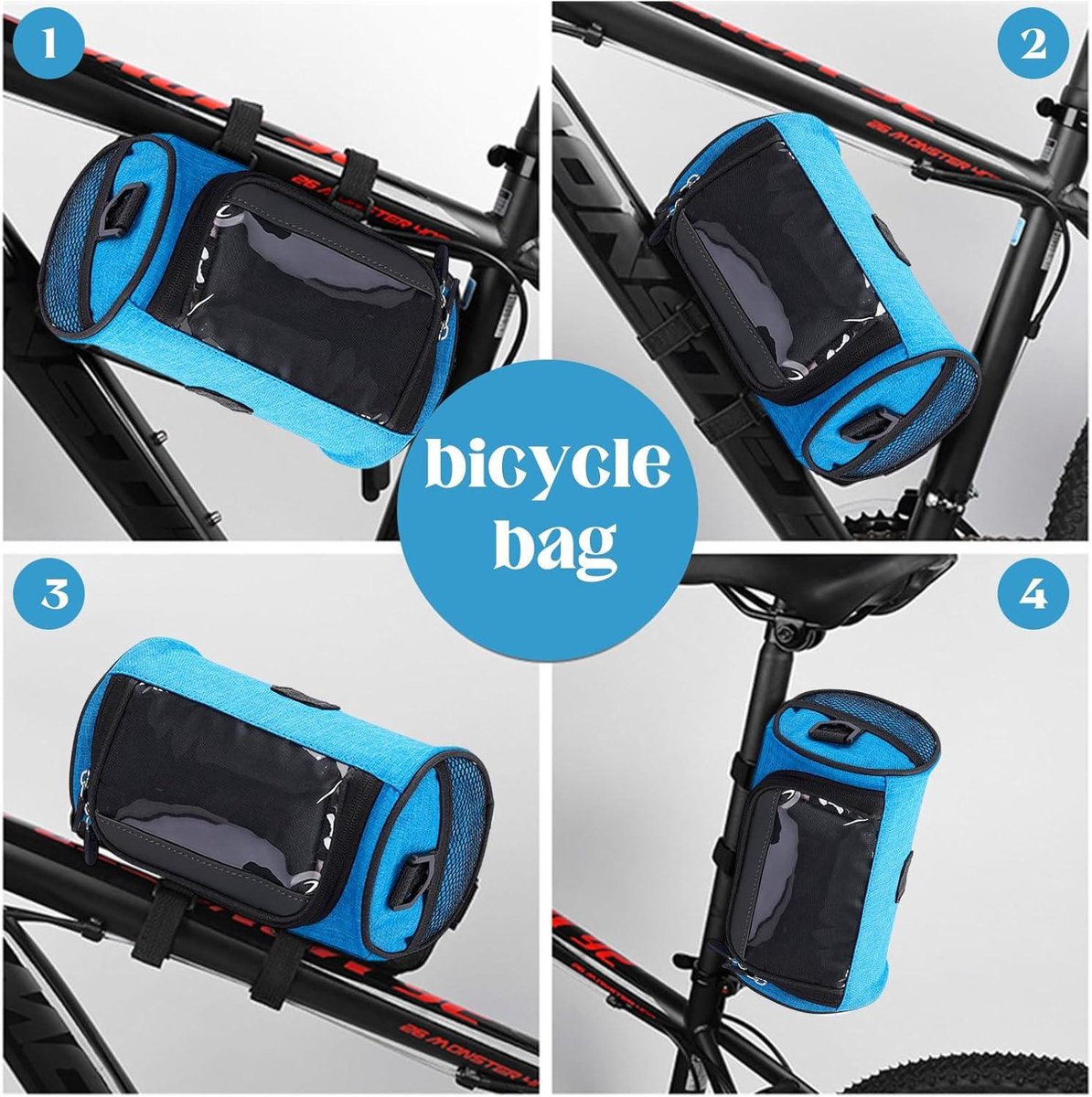 Allecta - Waterdichte Fietsstuurtas met PVC-zakje en Afneembare Schouderriem - Multifunctioneel en Verstelbaar - Geschikt voor Touchscreen - 8,6x4,7x4,7 Inch