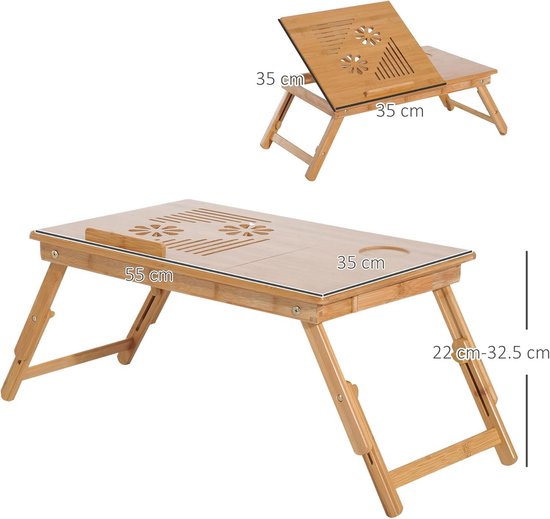 Uitklapbare Bamboe Laptoptafel met Lade - Verstelbaar en Opvouwbaar Bedtafeltje — afbeelding 5