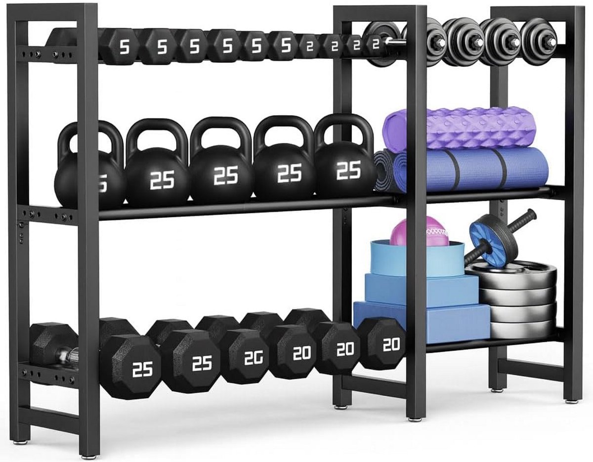 Verstelbare Halterstandaard 3-laags - Opbergrek voor Dumbbells - 127 cm Hoog